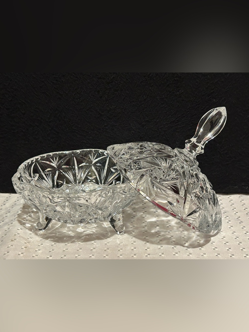 Early 1900 Brilliant Cut Glass Lead Crystal Petite Petticoat Candy Dish W/ Lid